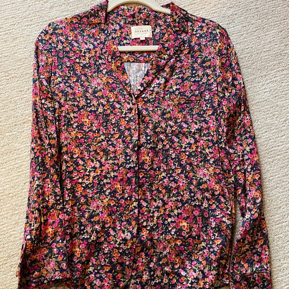 Sezane Navy. Floral Blouse
